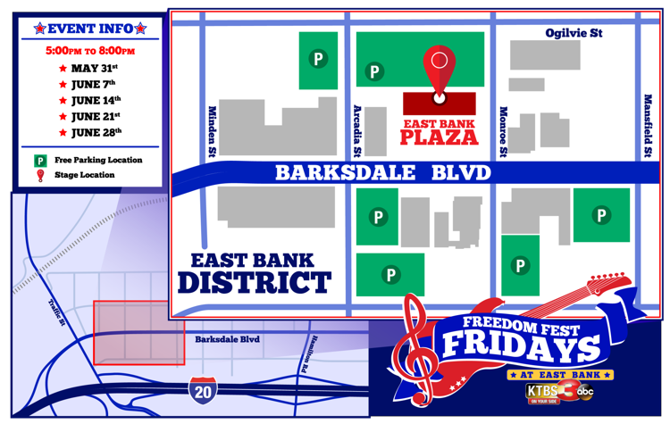 Freedom Fest Fridays at East Bank map